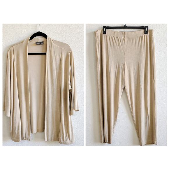 Chico's Travelers Size 3/3Short US XL/16 Tan Beige Cardigan Pants Set Pockets - Picture 1 of 10